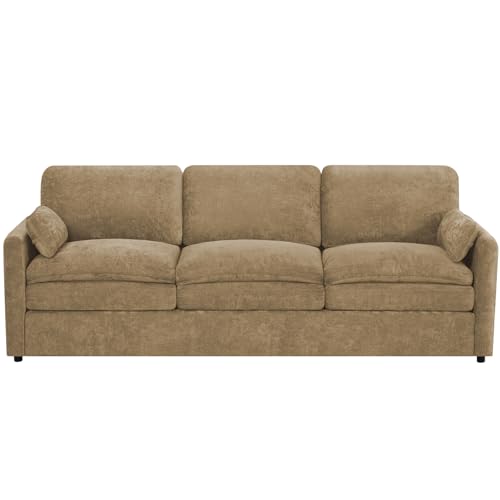 89" Chenille 3 Seats Sofa with 2 Pillows, Camel | Modern Upholstered Sofa with Deeper Seats, Comfy Sofa with Thickened Cushions for Living Room, Apartment - color: Camel, size: Sofa