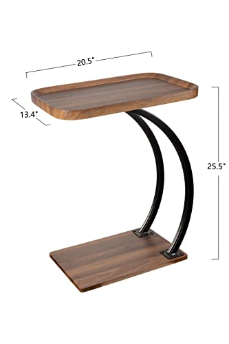 2 Tier Trays C Shaped End Table for Sofa, Heavy Duty with Double Dual Bent Metal Tubes Support,Dimension W20.5*D13.4*H25.5, Couch Table that Slides Under,Raised Edges Prevent Falling Off