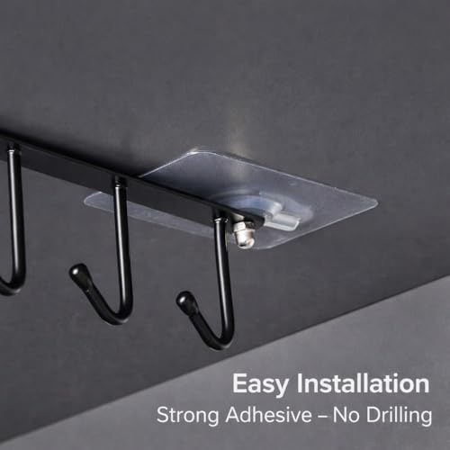 Under Cabinet Mug Holder 2 Pack, 6 Hooks Under Shelf Mug Organizer, Heavy Duty Metal Coffee Cup Holder Rack for Kitchen Cabinet, Space Saving Hanging Storage