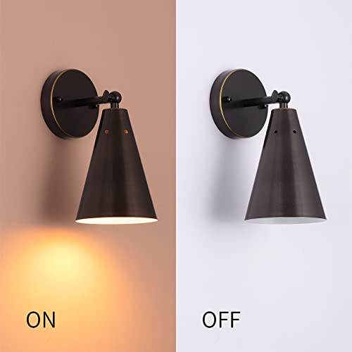 Oil Rubbed Bronze Farmhouse Wall Sconces Set of Two, Rustic Adjustable Interior Sconce Light Fixture Hardwired with Metal Shade,Indoor Industrial Lamp for Hallway,Bedroom,Living Room - color: Oil-Rubbed Bronze