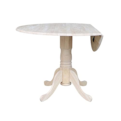 IC International Concepts Solid Wood Round Drop Leaf Pedestal Dining Table - color: Unfinished
