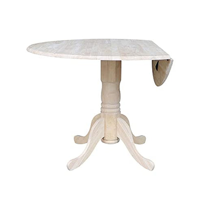 IC International Concepts Solid Wood Round Drop Leaf Pedestal Dining Table - color: Unfinished