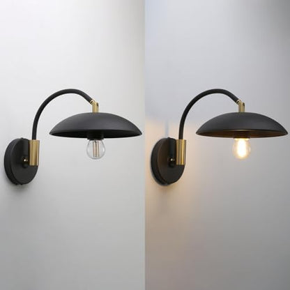 Phansthy Modern Brass Wall Sconce Hardwired 2 Pack, Adjustable Lighting Direction Wall Light, Swing Arm Wall Lamp with 8.5" Metal Half Sphere Shade for Bedside Reading, Farmhouse (Black Gold) - color: Black Gold