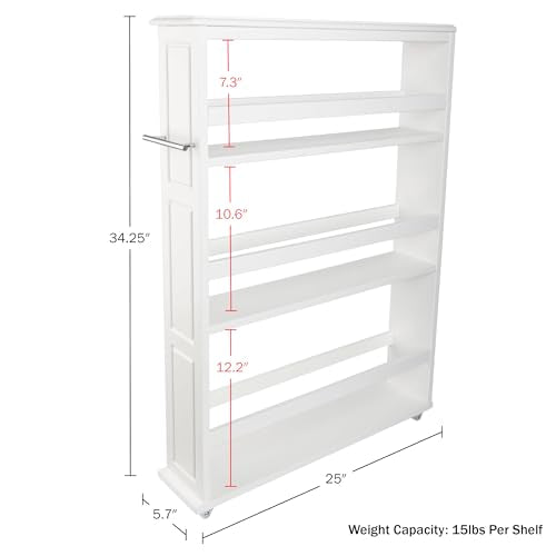 Lavish Home 3 Tier Slim Utility Rolling Storage Cart, White, 25”W x 5.7”D | Narrow Rolling Cart Storage Organizer with Handle and Wheels for Bathroom, Laundry Room, and Kitchen, Pull-Out Home Organizer - color: White, size: 25”W x 5.7”D