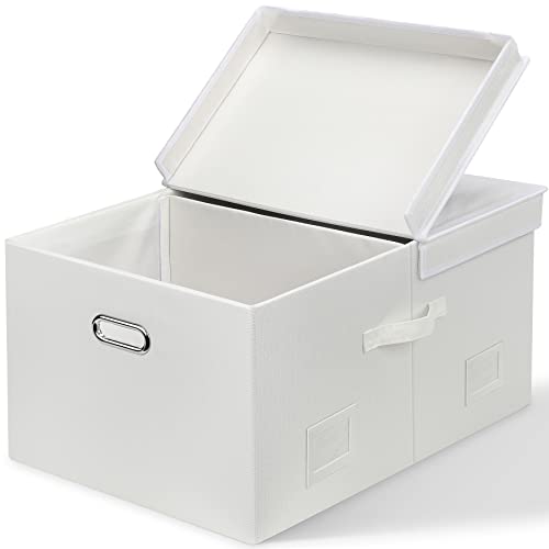 Graciadeco 75 Quarts Extra Large Decorative Storage Bins with Lids, 1 Pack White Collapsible Storage Bins with Lids, Stackable Storage Bins Decorative Box Storage With Lid Extra Large | 75 Quarts 1 Pack White Collapsible Stackable Linen Fabric 4 Handles B