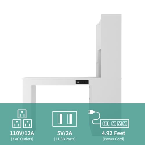 KEIKI L Shaped Home Office Desks with LED Light, Pegboard, Hutch, Drawers, Bookshelf & Storage Shelves, Modern Wooden Gaming Computer Corner Table for Work, Study, Writing