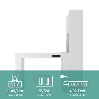 KEIKI L Shaped Home Office Desks with LED Light, Pegboard, Hutch, Drawers, Bookshelf & Storage Shelves, Modern Wooden Gaming Computer Corner Table for Work, Study, Writing