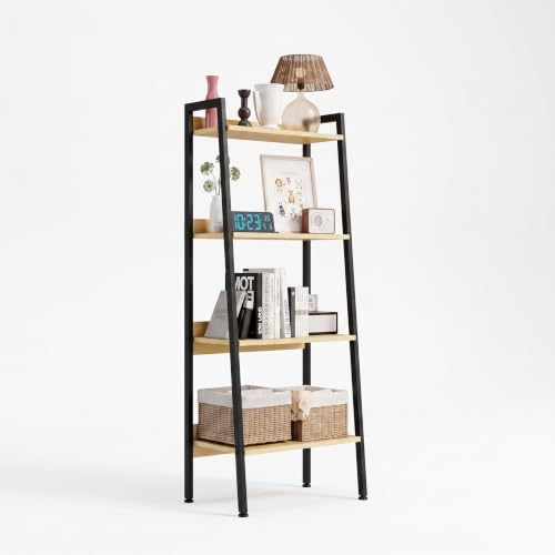 4 Tier Ladder Shelf,22” Wide Tower Storage Shelf, Natural Oak | Skandiquip 13.5” Narrow Ladder Shelf, Steel Frame Anti-Tip Tall Storage Tower for Books & Plants, Kitchen Living Room Office - color: Natural Oak, size: 4 Tier
