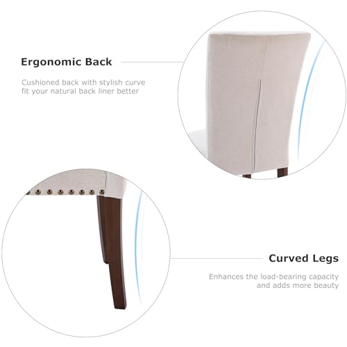COLAMY Upholstered Parsons Dining Chairs Set of 4, Fabric Dining Room Kitchen Side Chair with Nailhead Trim and Wood Legs - Beige,No Table - size: set of 4