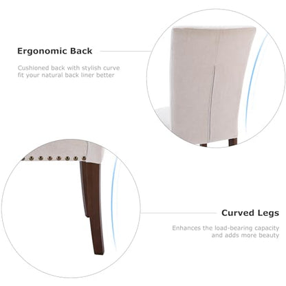 COLAMY Upholstered Parsons Dining Chairs Set of 4, Fabric Dining Room Kitchen Side Chair with Nailhead Trim and Wood Legs - Beige,No Table - size: set of 4