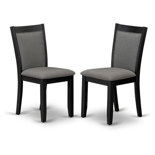 East West Furniture MZC6T50 Monza Parson Dining Room Chairs - Dark Gotham Grey Linen Fabric Padded Chairs, Set of 2, Wirebrushed Black - color: Mzc6t50