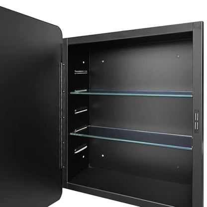 18x26 Medicine Cabinet with Mirror, Bathroom Storage Cabinet Mirror | Wall-Mounted or Recessed, Black Metal Frame, Adjustable Glass Shelves, Bathroom Vanity Mirror with Storage - size: 18"W x 26"H