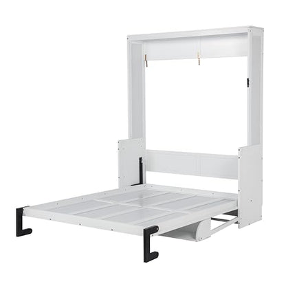 SOFTSEA Queen Size Murphy Wall Bed Frame with Desk, White | Space-Saving Hidden Wall Bed with Desk, Gas Struts, Vertical Murphy Bed Cabinet for Guest Room Home Office - color: White Black