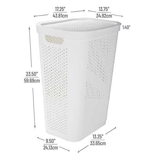 Mind Reader 60L Slim Laundry Hamper, Clothes Basket, Lid, Ventilated, Plastic, Set of 2, White - color: White, size: 2-Pack