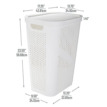 Mind Reader 60L Slim Laundry Hamper, Clothes Basket, Lid, Ventilated, Plastic, Set of 2, White - color: White, size: 2-Pack