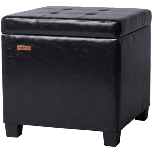 ABHENG Steel Frame Square Ottoman with Storage Black UASND63B | 17.7" x 17.7" x 17.7", Hold 660 lbs, 48L Storage Capacity, Waterproof Synthetic Leather, Removable Lid, for Dorm Living Room - color: Pu-black, size: 17.7"D x 17.7"W x 17.7"H