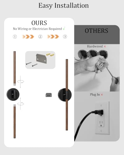 40" Battery Operated Wall Sconce Set of 2, 350° Rotating Lamp, Walnut Black | Wireless, 8000mAh Rechargeable Battery, Stepless Dimming, 3000K-6000K, Remote & Touch Control, Timer, Living Room, Bedroom - color: Walnut Black, size: 40 Inch (2 Pack)
