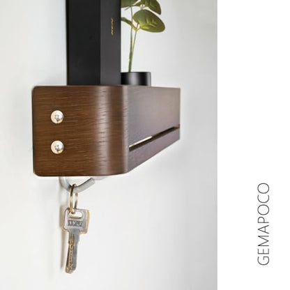 Key Holder Wall Mount with Shelf | Brown | 17 inch | 5 Retractable Hooks | Modern Wall Coat Hooks | Minimalist | Space-Saving | Wooden Key Rack for Entryway & Hallway - color: Brown