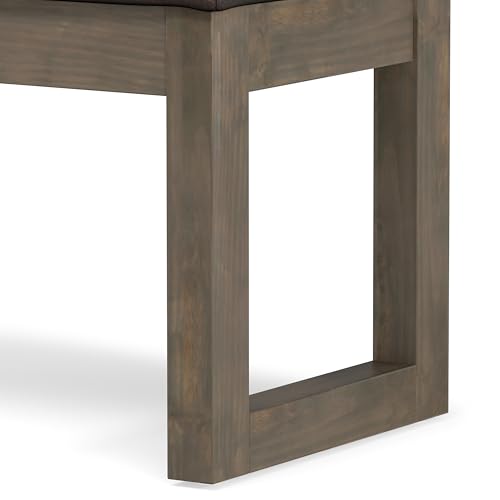 SIMPLIHOME Milltown 27" Wide Vegan Leather Ottoman in Distressed Brown | Contemporary ottoman with a cushioned seat for bedroom seating; rectangle footstool, footrest or bench. - color: Distressed Brown, style: Small Ottoman Bench