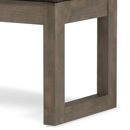 SIMPLIHOME Milltown 27" Wide Vegan Leather Ottoman in Distressed Brown | Contemporary ottoman with a cushioned seat for bedroom seating; rectangle footstool, footrest or bench. - color: Distressed Brown, style: Small Ottoman Bench