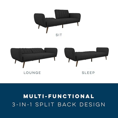 Novogratz Brittany 82 Inch Futon Sofa Bed in Faux Leather, Upholstered Couch Sleeper with Tufted Back, Mid-Century Modern Design, Dark Gray - color: Dark Gray