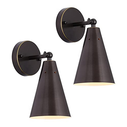 Oil Rubbed Bronze Farmhouse Wall Sconces Set of Two, Rustic Adjustable Interior Sconce Light Fixture Hardwired with Metal Shade,Indoor Industrial Lamp for Hallway,Bedroom,Living Room - color: Oil-Rubbed Bronze