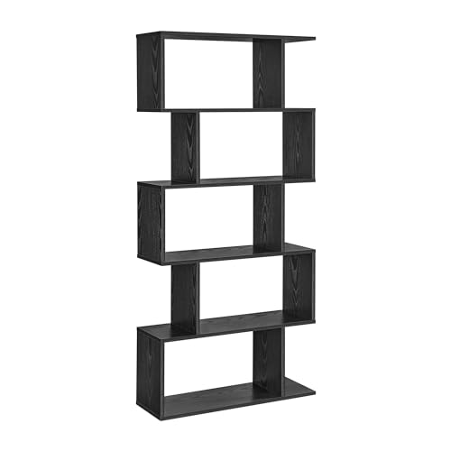 VASAGLE CUSTOS Collection - Bookshelf, 5-Tier Bookcase, Tall Display Shelf, Freestanding Storage Shelf, Room Divider, for Home Office, Living Room, Bedroom, Study, Ebony Black ULBC062T56 - color: Ebony Black, style: 5-Tier (27.6"W)