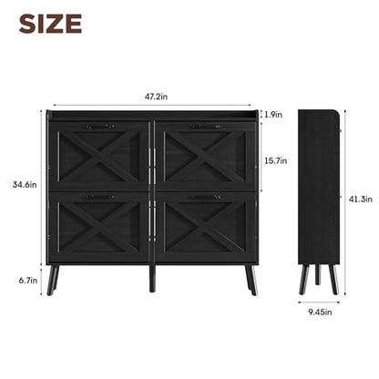 Maupvit Large Shoe Storage Cabinet with 4 Flip Drawers, Narrow Shoe Cabinet for Entryway with Wooden Legs, Freestanding Hidden Shoe Rack Organizer ＆ Metal Hinges, Black - color: Black, style: 4-Drawers