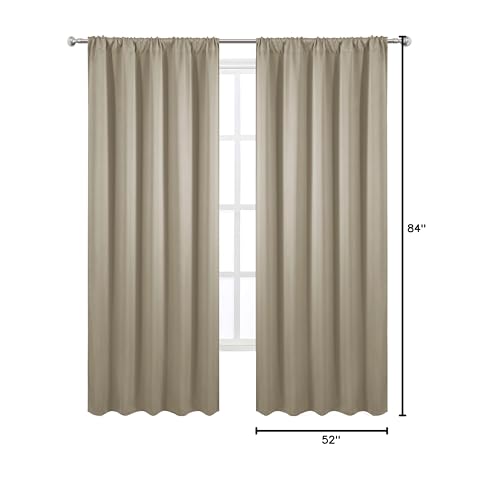 Blackout Curtains 52 x 84 inch/Beige Curtains Set of 2 Panels/Thermal Insulated Room Darkening Bedroom Curtains - color: Beige, size: 52"W x 84"L (Pack of 2)