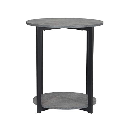 Household Essentials Jamestown Round Side End Table with Storage Shelf Rustic Slate Concrete and Black Metal - color: Slate