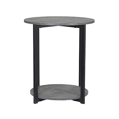 Household Essentials Jamestown Round Side End Table with Storage Shelf Rustic Slate Concrete and Black Metal - color: Slate
