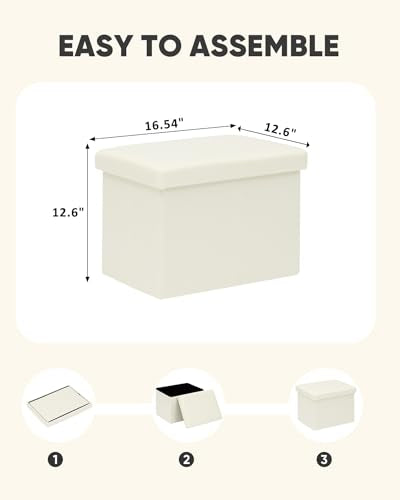 PINPLUS Flat Top Folding Linen Storage Ottoman 16.5", 36L Collapsible Storage Cube with Lid, 250 lbs Load Capacity, Fabric Foot Rest Seat for Living Room, Bedroom, Closet,Cream White - color: Cream White
