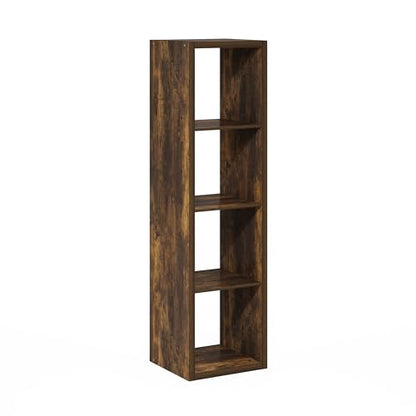 4-Cube Tall Bookshelf, Cubicle Shelf Bookcase with Open Back, Position Reversible Book Shelf, 15 x 16 x 58, for Home Office, Living Room, Amber Pine - color: Amber Pine, size: 4 Tier
