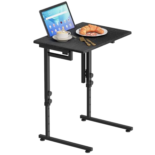 Adjustable Height Tv Tray Table,Portable Folding Tv Tray Dinner Snack Trays Table,Small Foldable C-Shaped End Table for Eating,Slide Under Couch Side with Sturdy MDF Top,No Assembly(Black+Black) - color: Black+black