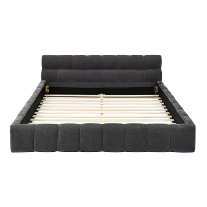 Chenille Fabric Upholstered Platform Bed Frame with Soft Headboard, Modern Low Profile Grounded Design, No Box Spring Needed, Sturdy MDF & Wood Frame, Neutral Style (Dark Grey, Queen (U.S. Standard)) - color: Dark Grey, size: Queen (U.S. Standard)