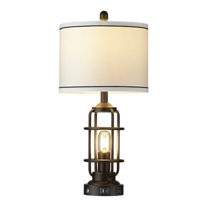 Modern Table Lamps Set of 2, Industrial 3-Way Dimmable Bedside Lamp with USB A+C Ports & AC Outlet, 25" Touch Control Nightstand Lamp LED Night Light for Living Room Bedroom Home(4 Bulbs Included) - color: Black-1