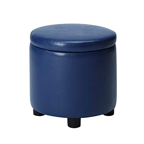 Designs4Comfort Round Accent Storage Ottoman with Reversible Tray Lid - color: Blue