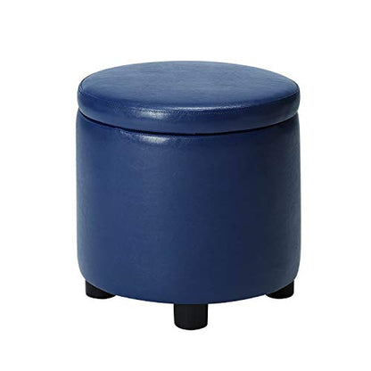 Designs4Comfort Round Accent Storage Ottoman with Reversible Tray Lid - color: Blue