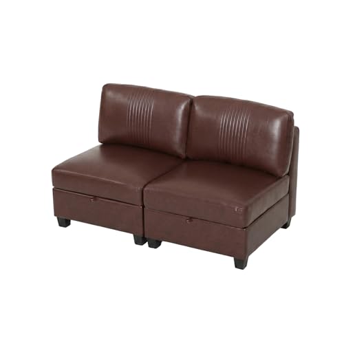 Modern 2 Seaters Modular Sofa with Storage & Sleeper Function, Comfy PU Loveseat Couches for Small Spaces - color: Dark Brown