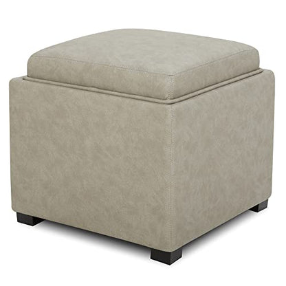 CHITA Storage Ottoman Cube with Tray Lid, Small Footstool with Storage, Square End Table for Living Room and Bedroom, Faux Leather in Stone Gray - color: Stone Gray