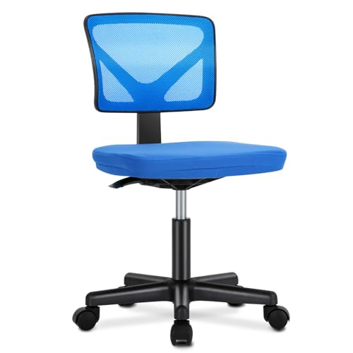 OLIXIS Armless Home Office Chair, Ergonomic Small Desk Chair | Mesh Back, Removable Washable Foam Cushion, Height Adjustable, Rolling Swivel Wheels, Small Space, Blue - color: Blue