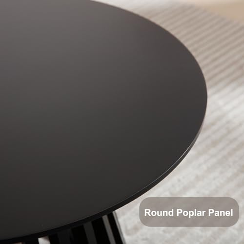 HEAH-YO Round Dining Table Set of 1, Modern Kitchen Table with Solid Wood Stripes, 43 Inch Wood Dinner Table for Kitchen Dining Room, Black - color: Black