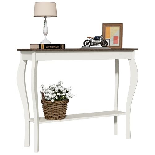 ChooChoo 39" Narrow Farmhouse Entryway Table with Storage Shelf, Soft White | Console Table with Curved Legs, Chic Accent Sofa Table with Shelves for Entryway, Living Room, Hallway - color: Soft White