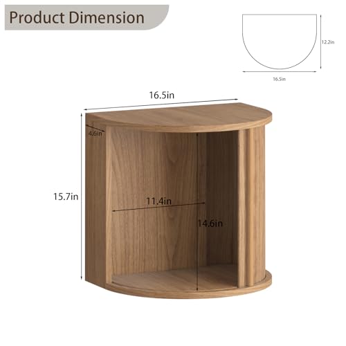 Walnut Floating Nightstand Set with Fluted Door | Wall-mounted bedside table, curved design, saves floor space, fluted roller shutter door, for bedroom. - color: Walnut-02
