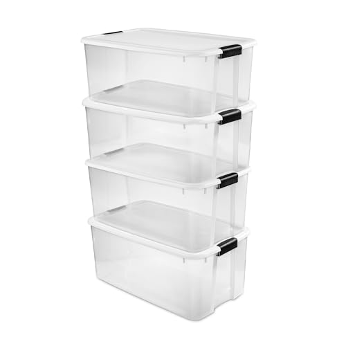 Sterilite 4-Pack Ultra Latching Box, Storage Bins with Lids, Clear Plastic, 116 Quart - Heavy-Duty Organizing Containers for Closet, Bathroom, and Office - size: 116 Quart