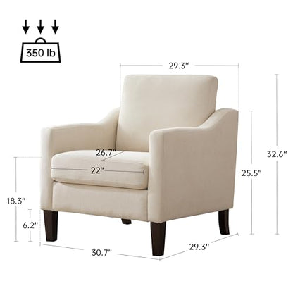 VKNOW Accent Chairs, Living Room Chairs with Wood Legs, Beige | Mid Century Armchair, Flexible Cushion, No Tool Assembly, Removable Cushion, Upholstered Single Sofa For Living Room, Bedroom - color: Beige
