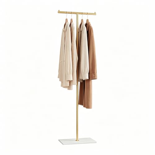 67 in Freestanding Garment Rack, T-Shaped Coat Rack for Bedroom, Entryway, Retail Store, Laundry Room or Closet – Adjustable Height Metal Clothes Stand, Gold - color: A7