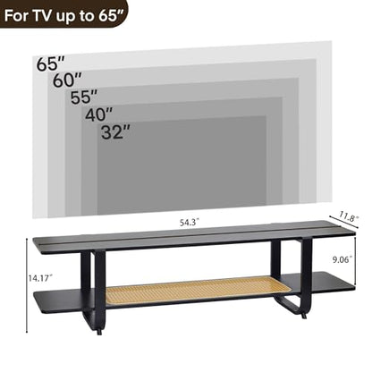 Bamboo TV Stand for TVs up to 65", Accent Entertainment Center with Storage, Media Console Table with Shelf, Modern TV Stand for Living Room, Bedroom, 54.3"(L), Black - color: Black
