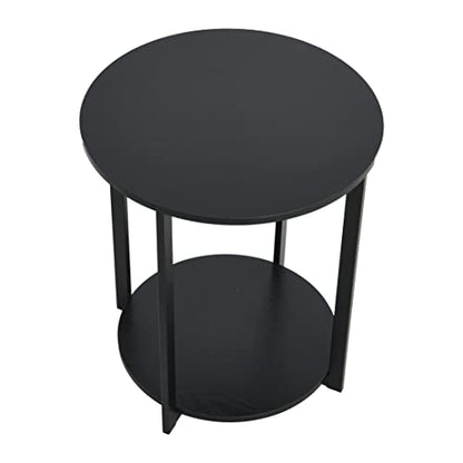 Household Essentials Jamestown Round Side End Table with Storage Shelf, Black Oak Wood Grain and Black Metal Frame - color: Black Oak