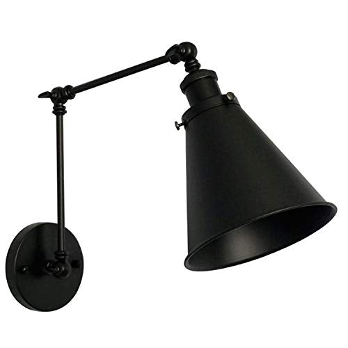 Industrial Black Finish Wall Sconce Arm Angle Adjustable E26 Base 1-Light Wall Lamp for Bedroom,Living Room,Study Room,Office